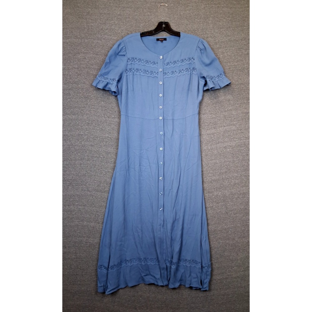 Qunice Womens Dress M Blue Lightweight Crepe Lace Moonstone Prairie Cotttagecore